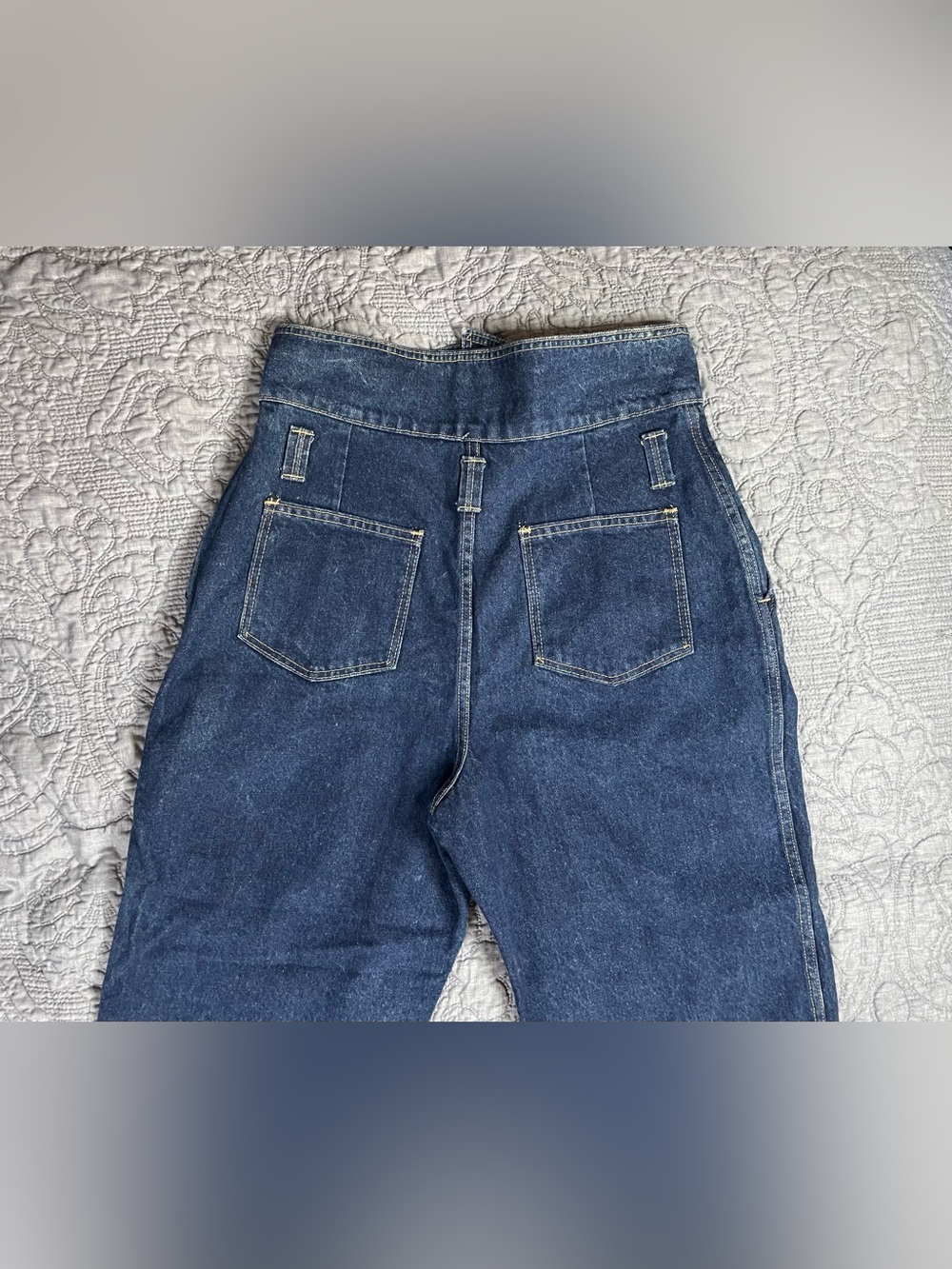 Vintage 80s Jeans Women Blue Dark Wash Fold Over High Waist Tapered Size: 16 - Picture 6 of 7
